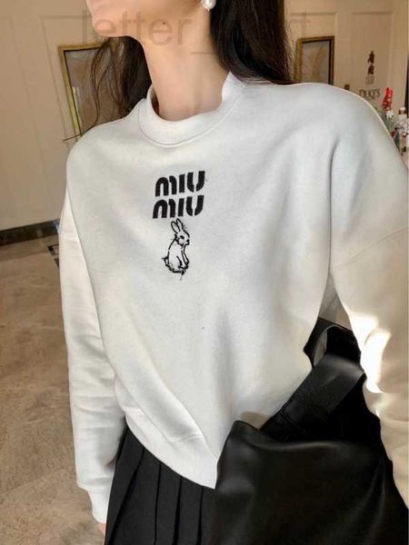 

women's plus size hoodies & sweatshirts designer 2023 early spring new short miu home white letter embroidery little rabbit long sleeve, Black