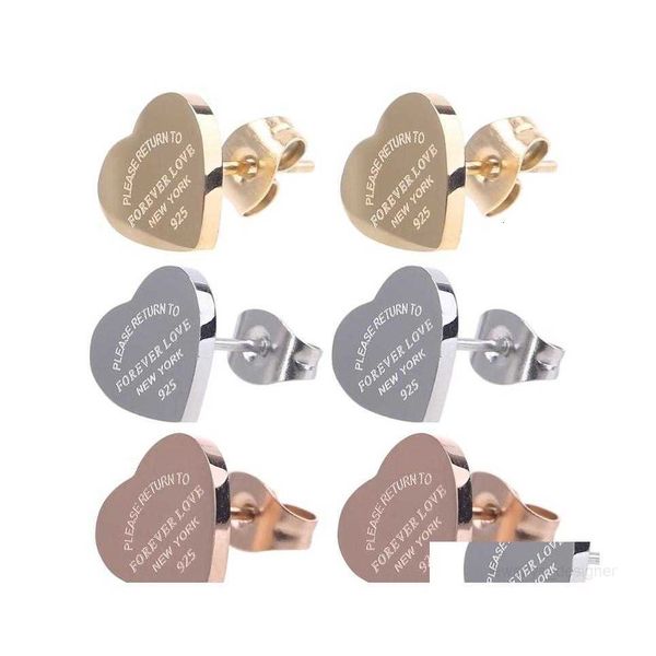 

designer earring stud 2022 classic style women lover heart studs luxury titanium steel earrings printed wedding party gifts wholesal dh1qv, Golden;silver
