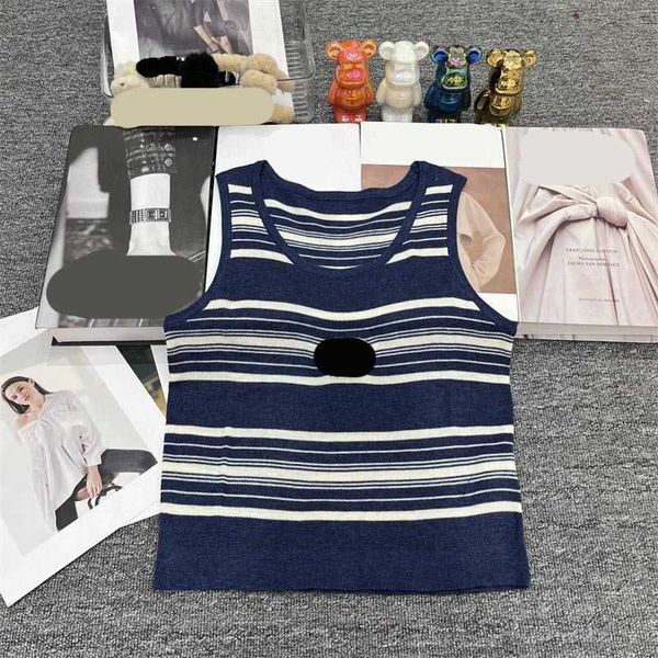 

striped tanks camis brand classic logo embroidery sleeveless casual vest classic crewneck design threaded edge joker pullover womens tank t, White