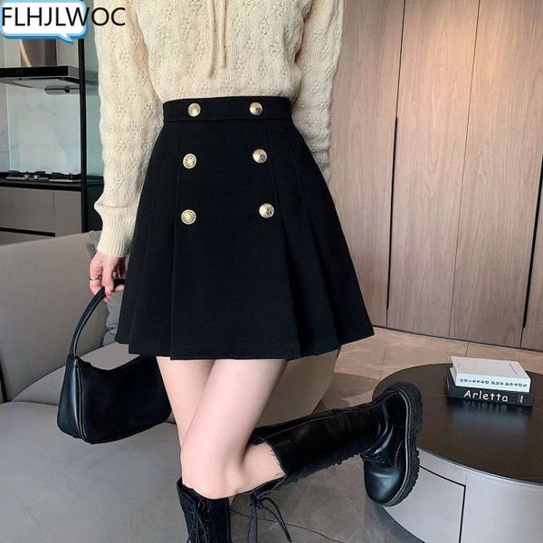 

skirts chic japan girls korea style cute sweet women formal high waist a line doublebreasted pleated mini short 230413, Black