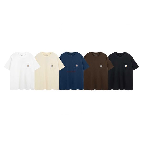 

ipoy 2023 men's and women's fashion t shirt high street brand carhart new mountain pocket round neck couple loose short sleeve, White;black