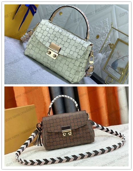 

croisette crossbody bag damier azur canvas shoulder bag woven dual color shoulder straps messenger handle bag designer monograms leather tot