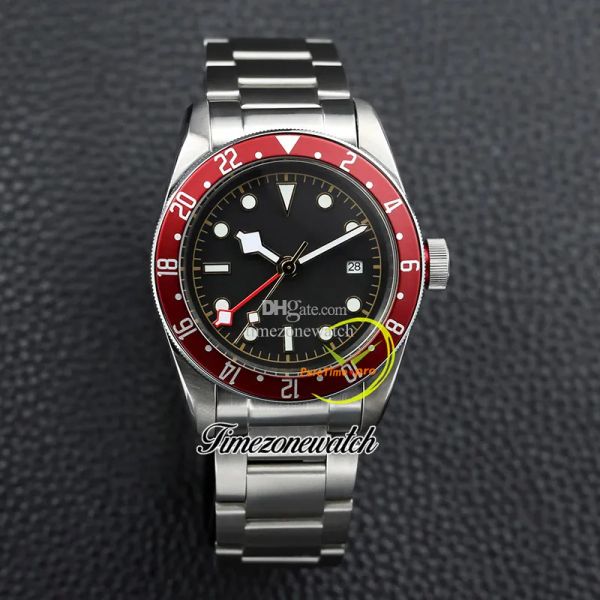 

amf 41mm gmt m79830rb 79830 mens watches a2813 automatic mens watch m79833mn black dial red bezel stainless steel bracelet gens watches time, Slivery;brown