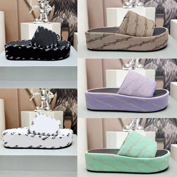 

women sandals men platform slippers luxury canvas shoes classic letter printing classic flat loafers summer beach mules rubber slides with b, Black