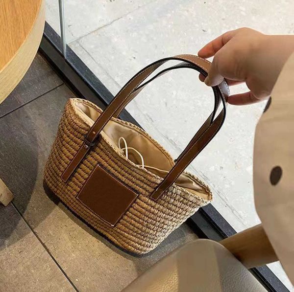 

portable woven bag leisure all match tide rattan bags girls shopping bags plain numb letter zipper soft baguette canvas messenger logo high