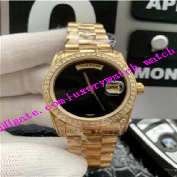 

factory s men watch diamond bezel black dial gold stainless steel bracelet asia 2813 automatic luxury wristwatch 249r, Slivery;brown