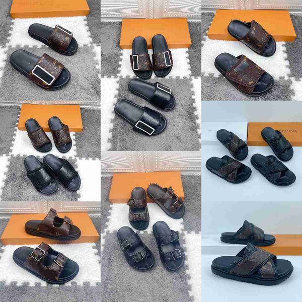 

2022 summer leather sandals kids baby slides slippers brand slip on buckle flats beach mule water shoes vintage retro brown flower sandal sn, Black