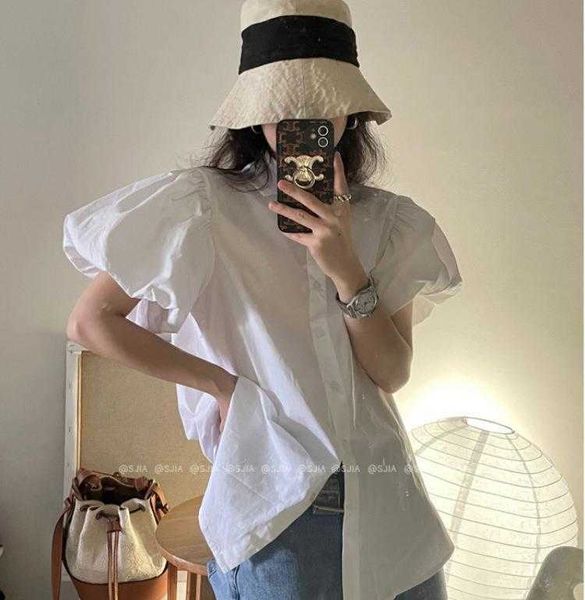 

puff sleeve short white shirt womens summer western style all matching loose