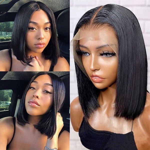 

hair wigs straight short bob lace front wig 180% density ombre blonde brazilian remy 1b27 t part human for women 230413, Black