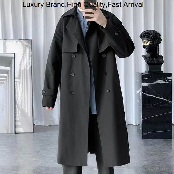 

men's trench coats y2k trend clothing coat khaki black long double breasted windbreaker outerwear jacket overcoat for men streetwer 230, Tan;black