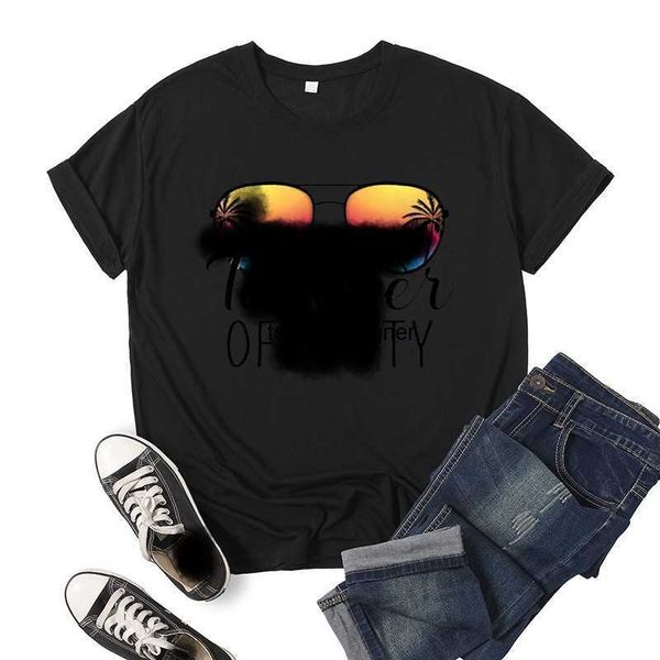 

cloth offs designer sunglasses teacher off duty printed short sleeve t-shirt women's summer loosedt7y, White