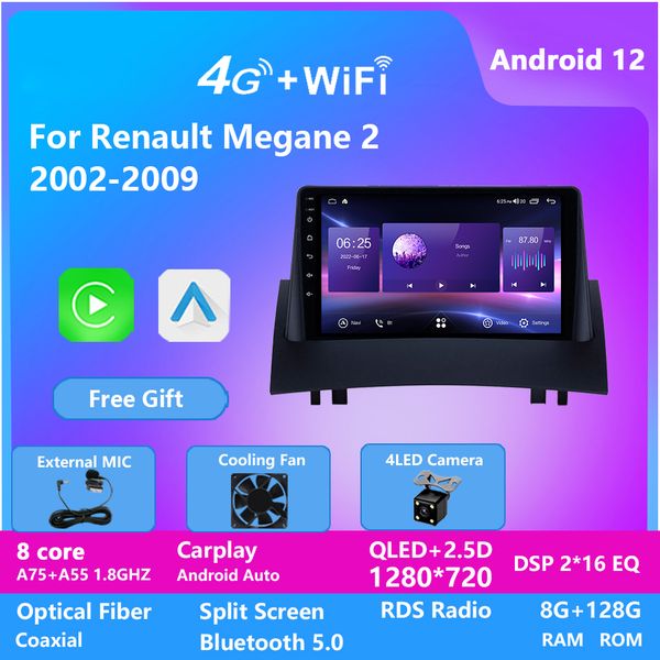 

android 12 8-core car video dvd player for renault megane 2 gps navigation entertainment system with bluetooth wifi