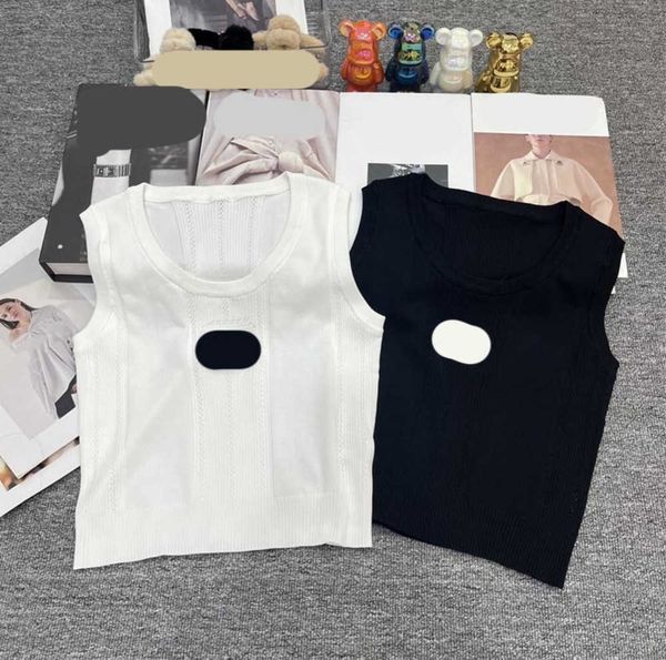 

round neck tanks camis color contrast logo embroidery pattern hollowed out design pullover vest soft elastic fabric regular version of the j, White