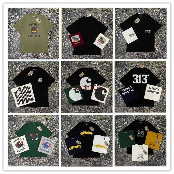 

bikb 2023 men's and women's fashion t shirt high street brand carhart series 9 printed short sleeved couple style casual youth tre, White;black