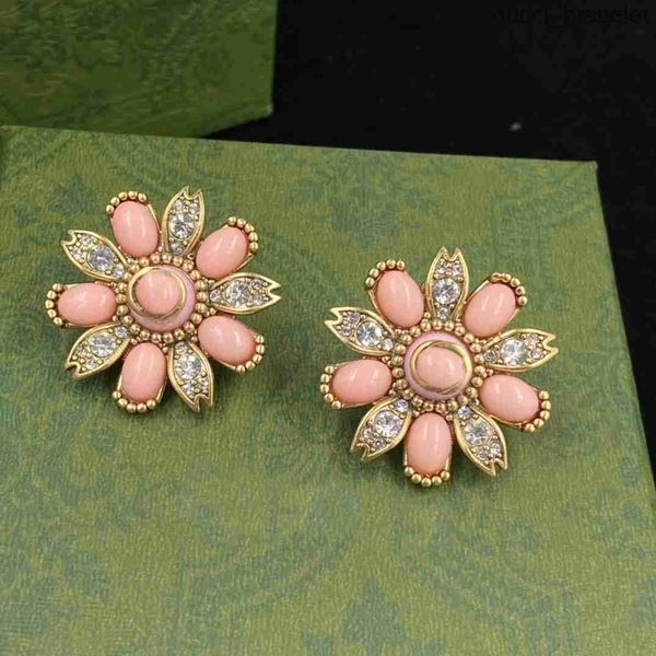 

warm pink flower stud earrings 18k gold-plated rhinestone luxury earrings designer for woman girl ladies fashion personalized aretes wedding, Golden;silver