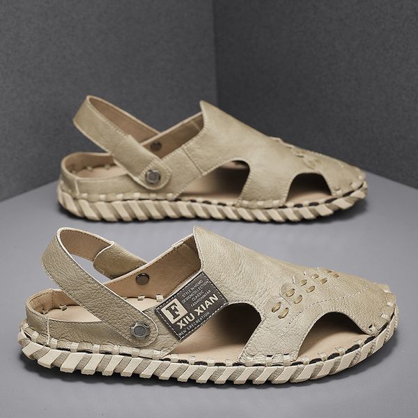 

sandals cyytl mens sandals summer leather male slippers casual outdoor beach shoes fashion non-slip walking fisherman luxury sport flat 2304, Black