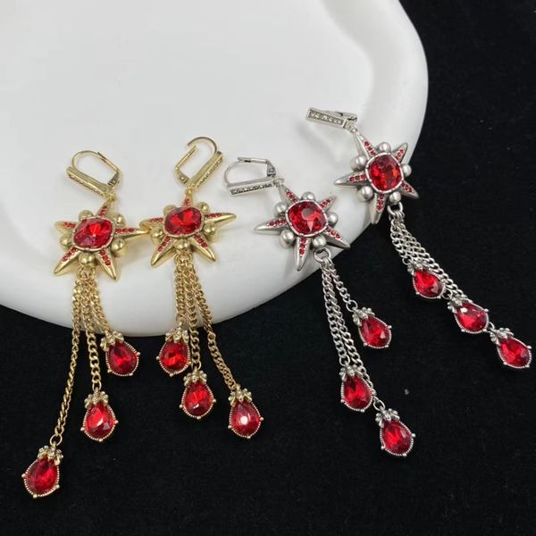 

pearl diamond earrings pentagram set ruby tassel earrings luxury designer earrings, Golden