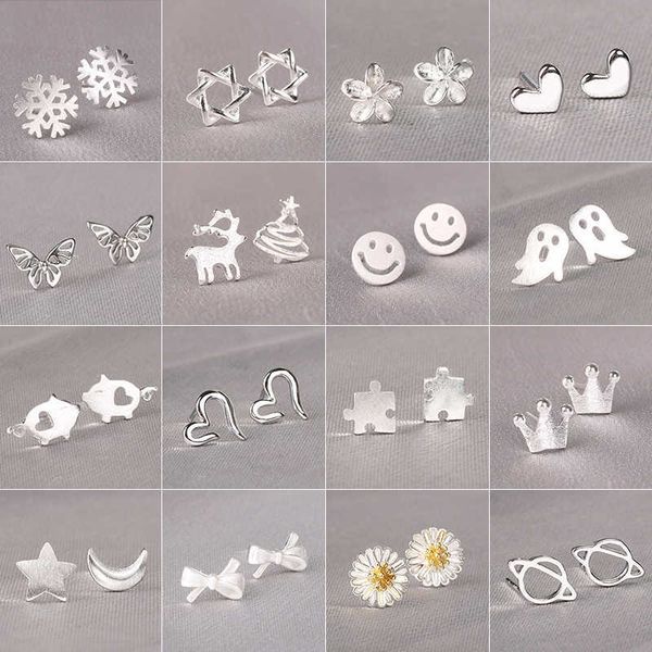 

stud 925 silver needles lovely mini stud earrings women cute heart star moon daisy christmas xmas butterfly ear studs p230411, Golden;silver