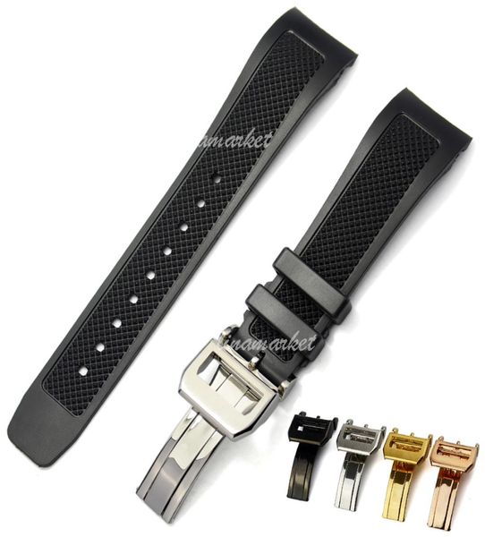 

black diver silicone rubber watch bands zlimsn 22mm strap include deployment clasp for iwcwatch strap buckle6350067, Black;brown