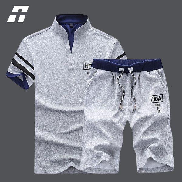 

men's tracksuits summer print tracksuit casual t shirt shorts set sportswear short sleeve mens two pieces slim fit track suit men 23041, Gray