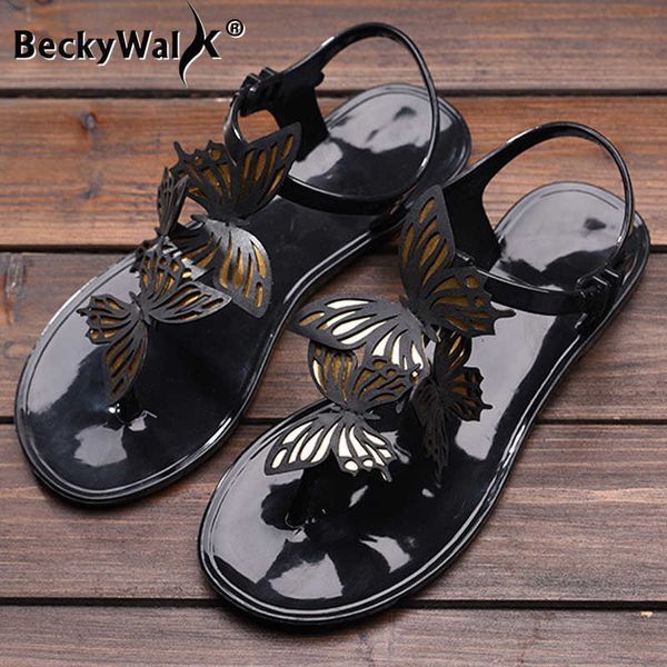 

sandals 2021 summer women sandals flip flops outside flat women slipper beach shoes butterfly ladies jelly shoes sandalias mujer wsh3545, Black