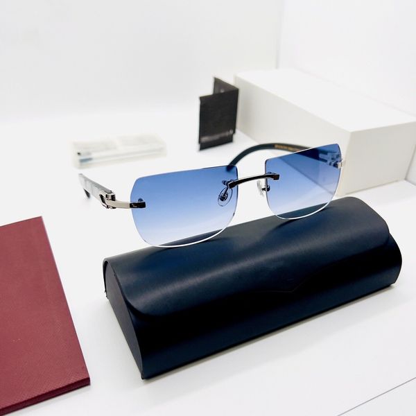 

new 2023 hybrid horn buffalo rimless frame sunglasses/ frames vintage eyeglass woman men carti glasses womens sun glass uv400 with box, White;black