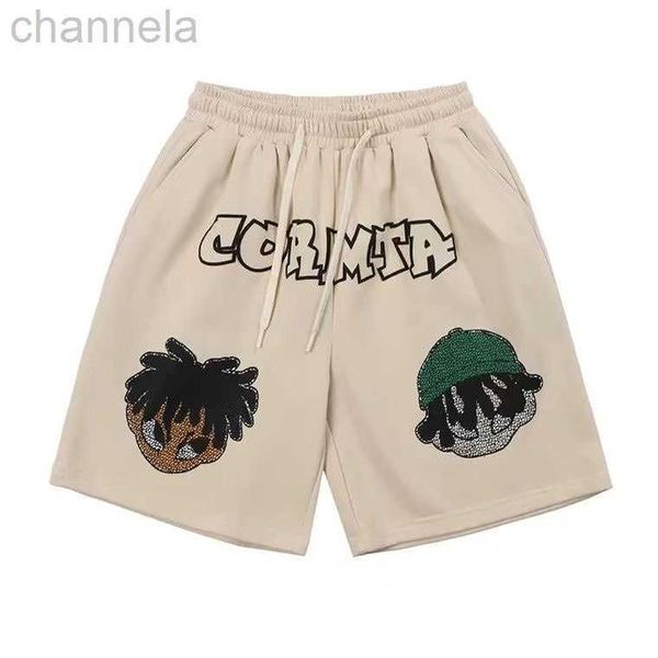 

men's shorts american street retro cartoon printed five-point summer high hip-hop sports pants straight casual couple men, White;black