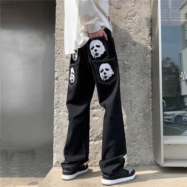 

men's pants hip hop printed jeans men baggy black denim trousers straight pants spring fashion korean streetwear male bottoms y2k cloth