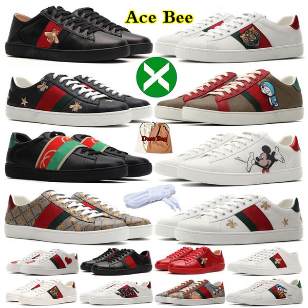 

with box 2023 men women casual shoes sneaker fashion snake chaussures genuine leather sneakers ace bee embroidery stripes shoe walking mens, Black