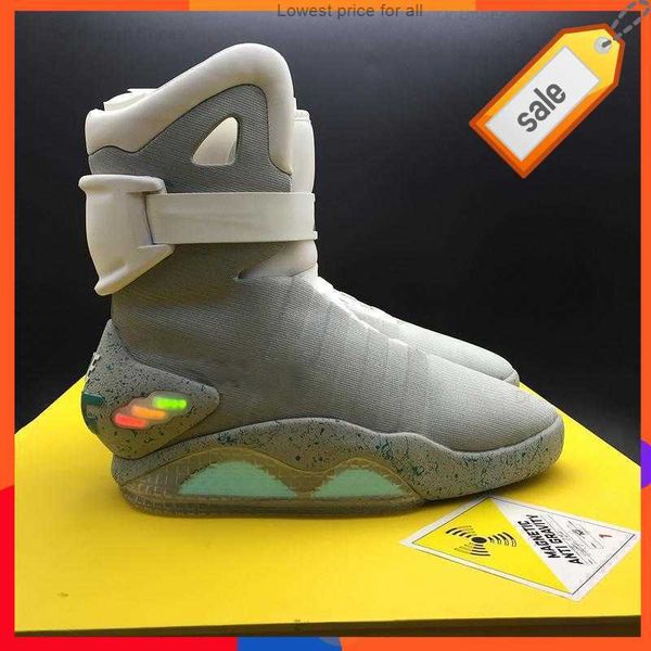 

2023 new back to the future basketball shoes marty mcfly grey led lights 's glow with yellow box authentic air mag back to the futureba, Black