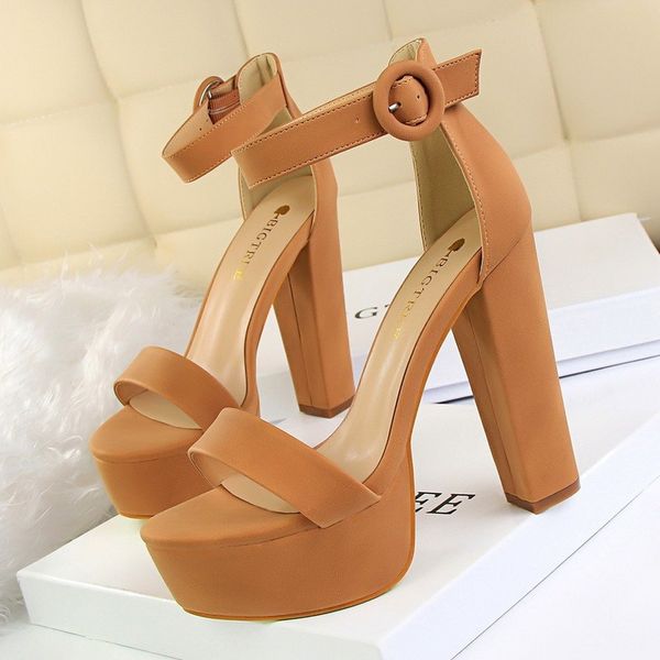 

dress shoes women high heels ladies shoes fashion sandals nightclub party platform wedding shoes pumps square heel peep toe summer 230413, Black