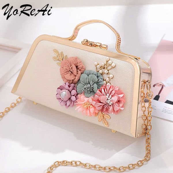 

yoreai evening bags women clutch bag high-end leather evening wedding bridal handbag pearl flower fashion chain party packs