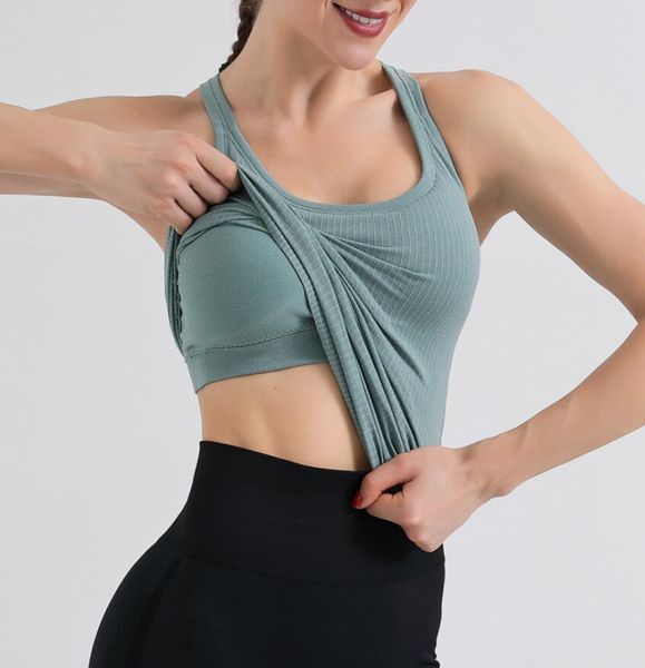 

lu-44 sleeveless ebb to street tank yoga women vest with padded bra workout fitness athletic sport t-shirt, White;red