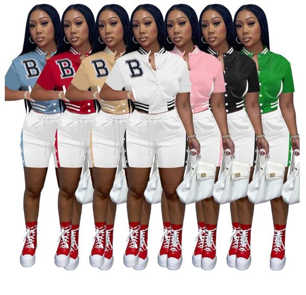 

button baseball tracksuits for women summer woman two pieces suit crop suit women 2 piece short set, Gray