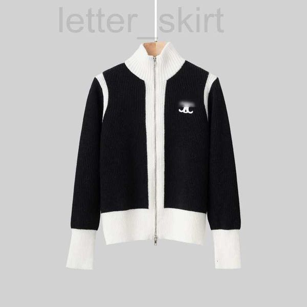 

two piece dress designer 22 autumn/winter new double zip knit half high collar versatile casual coat women mih6, White