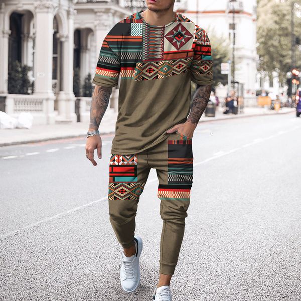 

men's tracksuits tracksuit vintage 3d printed shortsleeved tshirt trousers casual breathable harajuku jogger sportswear 2 piece sets 23, Gray