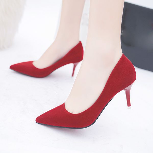 

dress shoes plus size ol office lady shoes faux suede high heels woman shoes pointed toe dress shoes basic pumps women boat zapatos mujer 23, Black