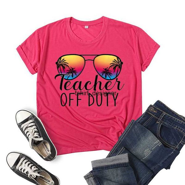 

cloth offs designer sunglasses teacher off duty printed short sleeve t-shirt women's summer loose8q33, White