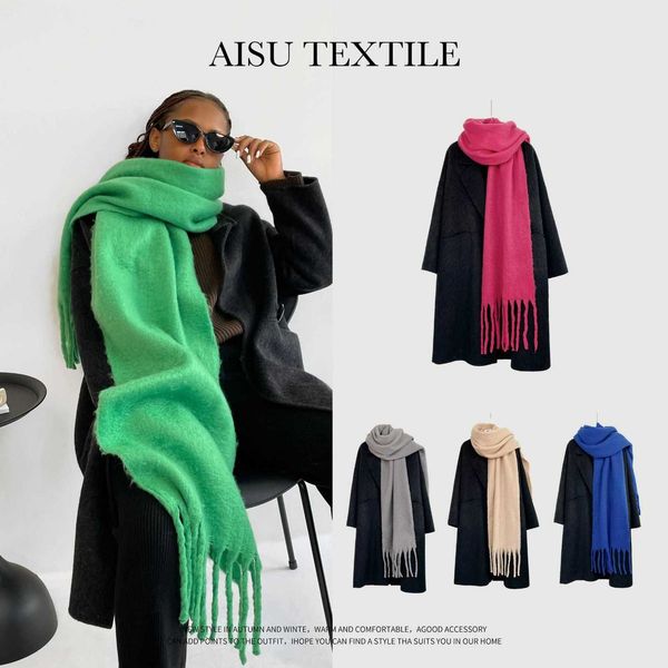 

2023 Autumn and Winter New Haima Hair Scarf for Women Versatile and Premium Wear B Green Scarf Solid Shawl FN83