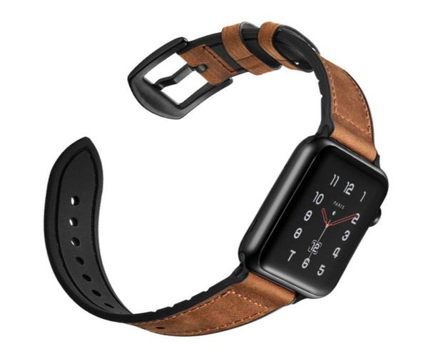 

zlimsn hybrid sports band for appl watch vintage leather band replacement strap sweatproof classic iwatch series 4 3 44mm 42mm7484482, Black;brown