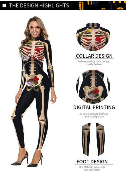 

zhang hang 2023 new rose human skeleton stage performance clothing tight elastic one piece clothing jumpsuits, Black;white