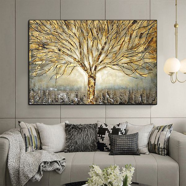 

gold tree of life oil painting poster and prints on canvas abstract art pictures modern wall art for home living room decoration