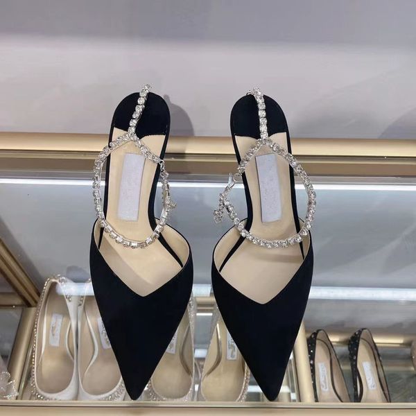 

saeda y-shaped rhinestone chain stilettos bride dresses women's shoes buckle stiletto sandals pointed toe sandals ankle bright diamond-, Black