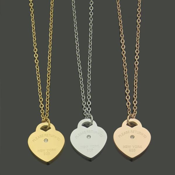 

2023 brand classic t-shaped diamond pendant necklace for women's new luxury peach heart luxury necklace 18k gold titanium steel designe, Silver