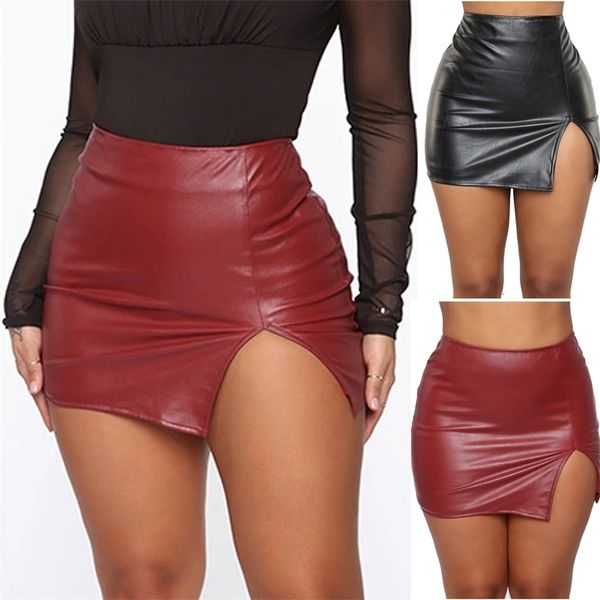 

skirt leather night skirts summer pure color zipper hip 230413, Black