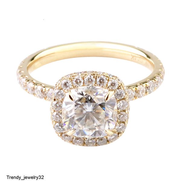 

Anniversary halo 14k yellow engagement with 2carat DEF cushion cut moissanite dia jewelry ladies gold ring