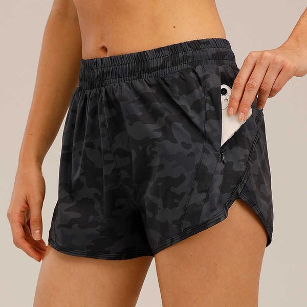 

yoga outfit lulu camouflage running shorts women sports shorts with liner side zipper pockeks gym exercise workout training fi shorts