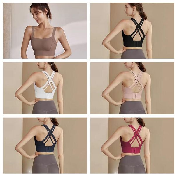 

high strength sports bra for women, shockproof and sagging, beautiful back design, running fitness bra, large size gathered yoga vest, White;red