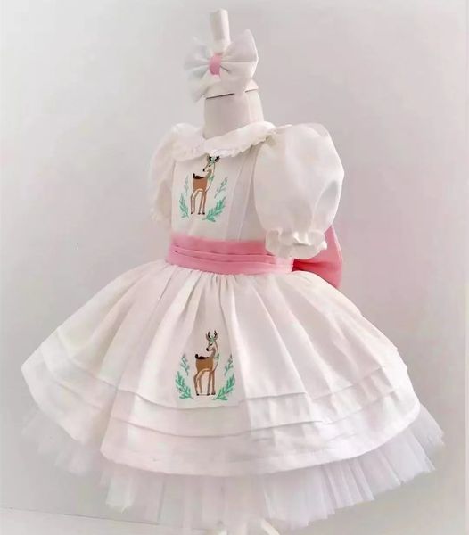 

girl's dresses 0-8y baby girl summer white deer embroidery turkish vintage lolita princess ball gown dress for birthday holiday casual, Red;yellow