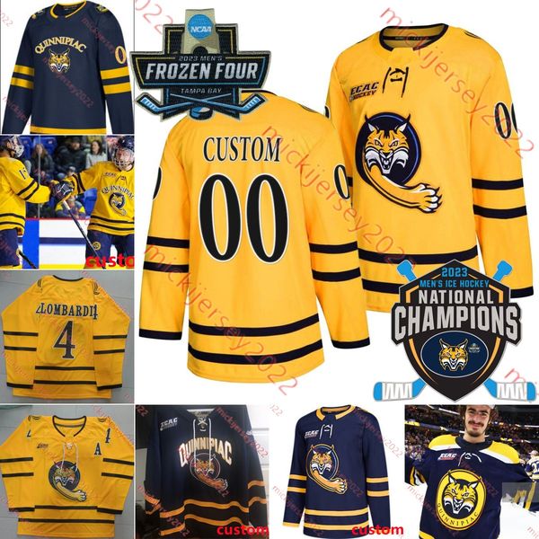 

collin graf quinnipiac bobcats 2023 men's ice hockey national champions jersey matthew campbell ethan de jong jacob nordqvist chrise fi, Black